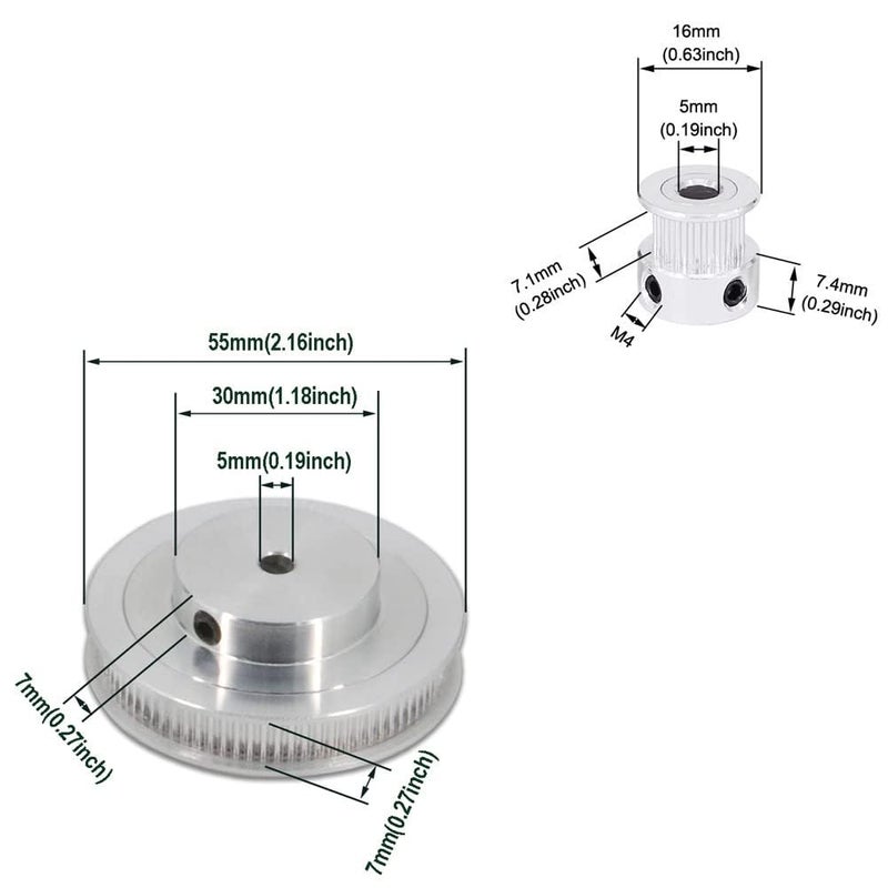 Zeelo 2PCS Set GT2 Synchronous Wheel 20&80 Teeth 5mm Bore Aluminum Timing Pulley with 2PCS Length 250mm Width 6mm Belt (20-80T-5B-6) - Image 3